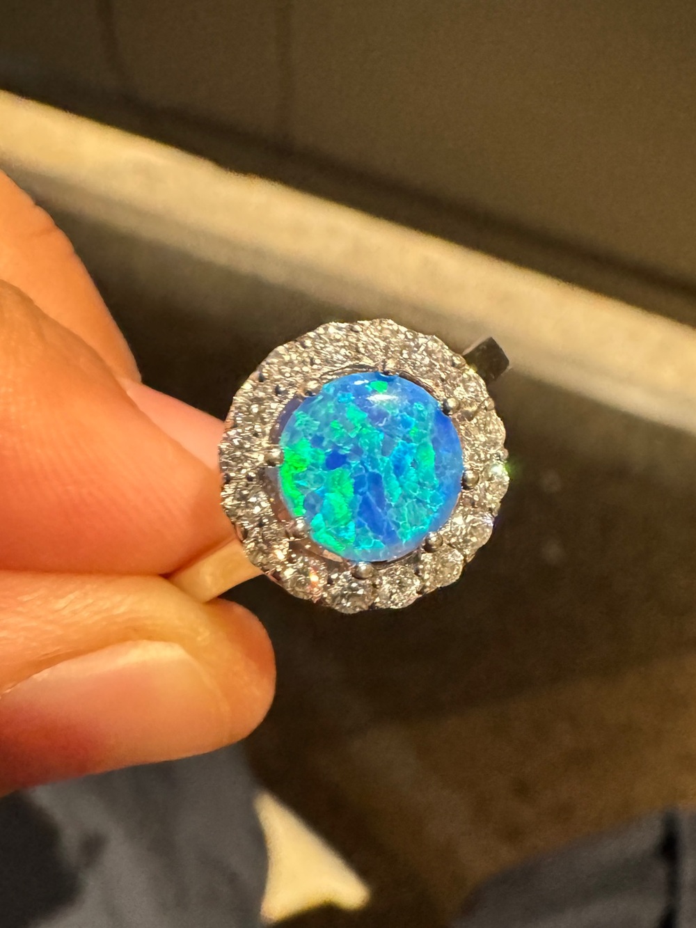 Sterling Silver Blue Opal Halo Ring Size 10